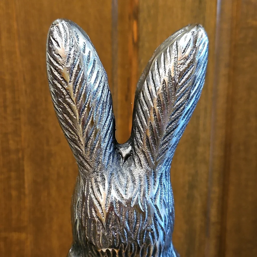 Silver Rabbit Sculpture 12.5" Tall Nice Hare Details - Picture 8 of 14